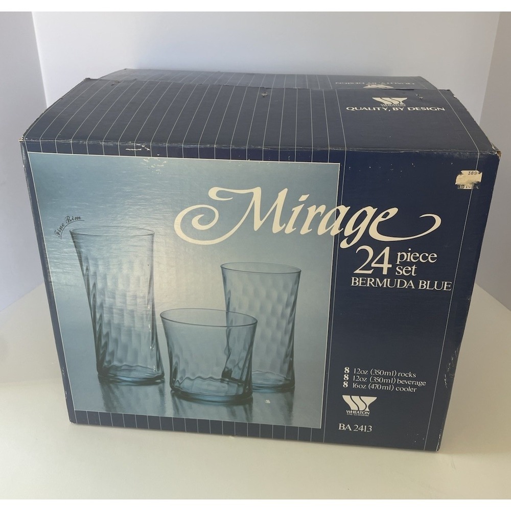 Vintage Mirage Bermuda Blue Glassware Set 24 Pc Coastal Mid Century Barware - Picture 8 of 10